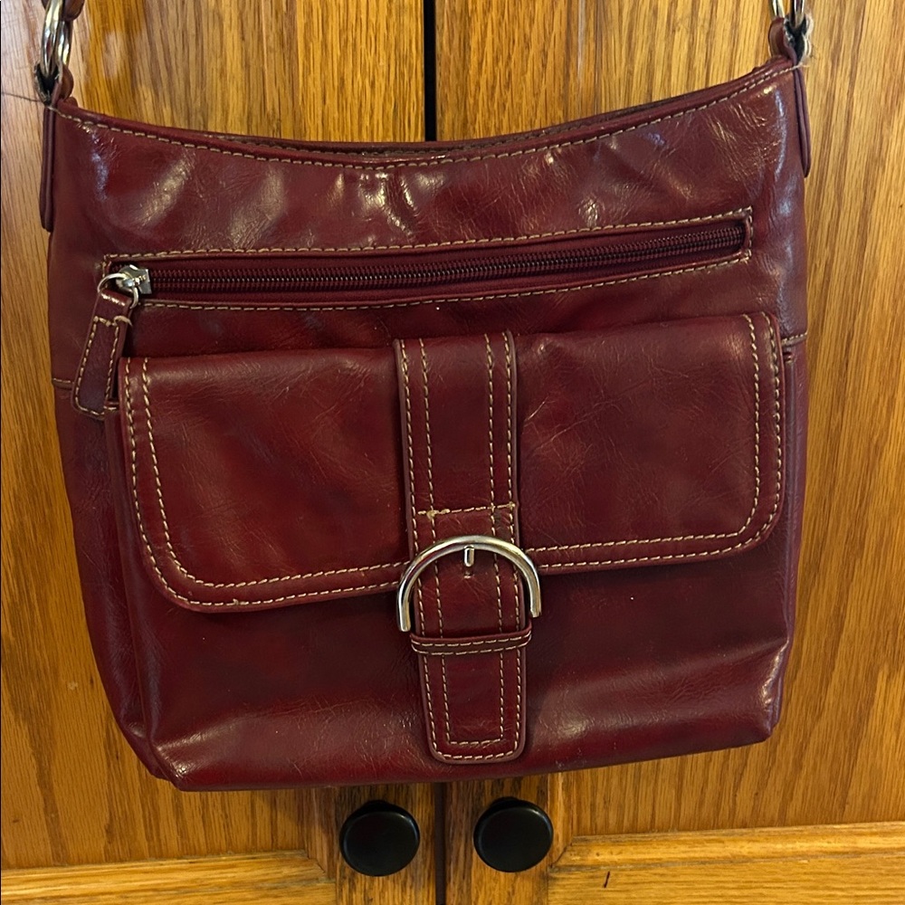 Women's Crossbody Bag in Burgundy - Classic Buckle Front